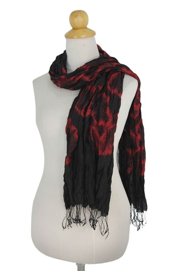 Alternate image for Black Red Tie-dye Silk Scarf Crafted by Hand in Thailand Nocturnal Dance
