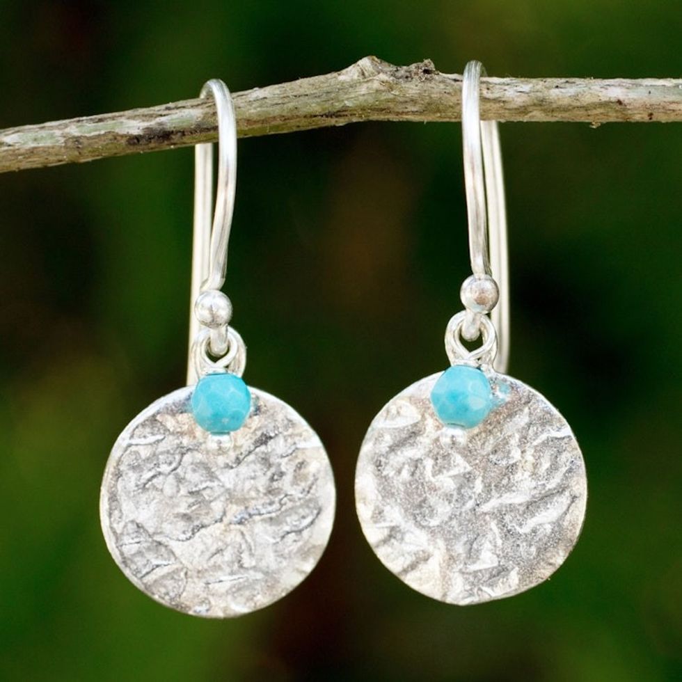 Artisan Crafted Jewelry Sterling Silver and Calcite Earrings 'Blue Harvest Moon'
