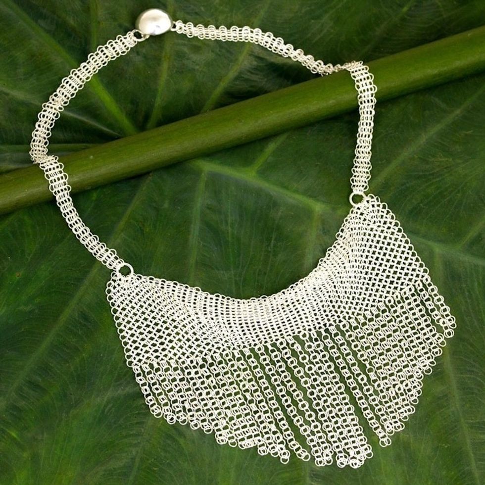 Sterling Silver Cascade Statement Necklace from Thailand 'Moonlight Waterfall'