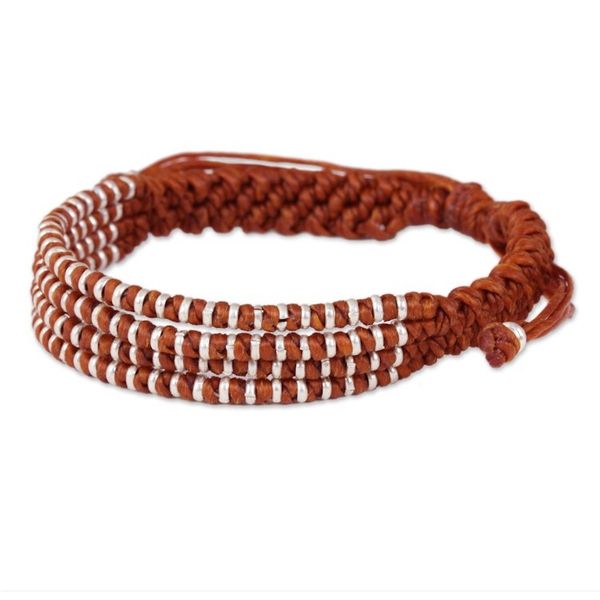 Alternate image for Ginger-Orange Macrame Bracelet with Hill Tribe Silver Beads Ginger Chiang Mai Quartet