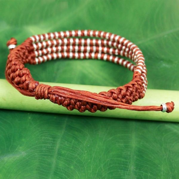 Alternate image for Ginger-Orange Macrame Bracelet with Hill Tribe Silver Beads Ginger Chiang Mai Quartet