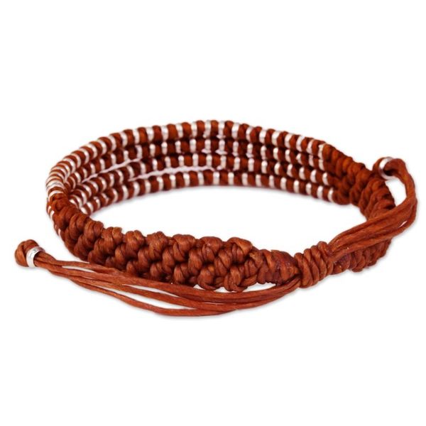 Alternate image for Ginger-Orange Macrame Bracelet with Hill Tribe Silver Beads Ginger Chiang Mai Quartet