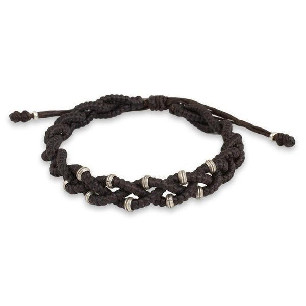 Alternate image for Braided Macrame Bracelet in Espresso Brown with Silver 950 Brown Hill Tribe Bride