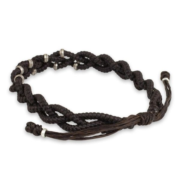 Alternate image for Braided Macrame Bracelet in Espresso Brown with Silver 950 Brown Hill Tribe Bride