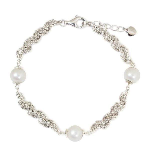Alternate image for Thai Handcrafted Cultured Pearl and Sterling Silver Bracelet White Jasmine Trio