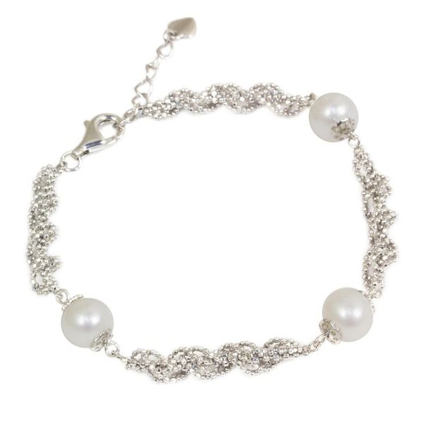 Alternate image for Thai Handcrafted Cultured Pearl and Sterling Silver Bracelet White Jasmine Trio