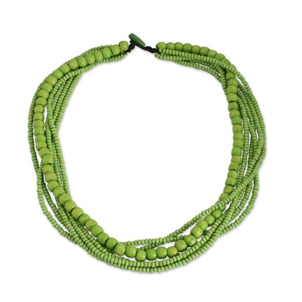 Alternate image for Long Multi Strand Bright Green Beaded Wood Necklace Oasis Dance