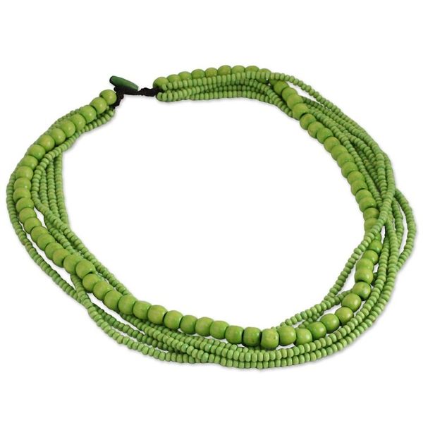 Alternate image for Long Multi Strand Bright Green Beaded Wood Necklace Oasis Dance