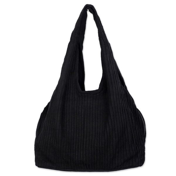 Alternate image for 100 Cotton Textured Shoulder Bag in Black from Thailand Thai Texture in Black