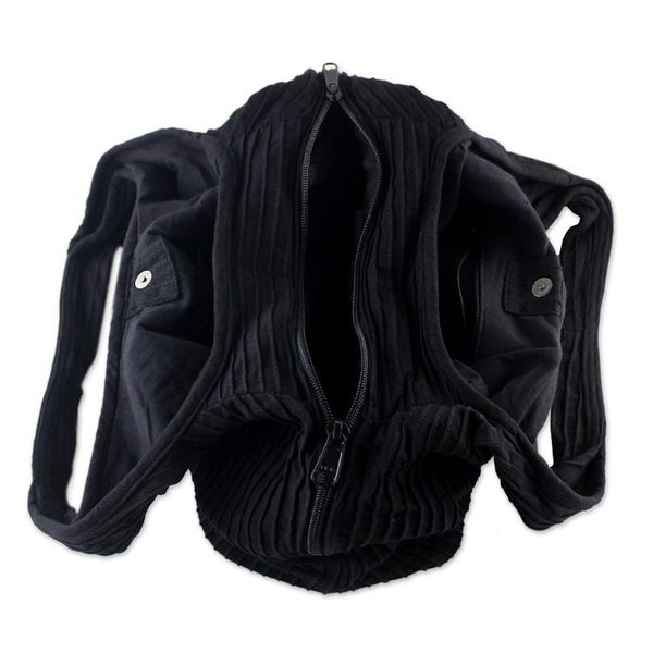 Alternate image for 100 Cotton Textured Shoulder Bag in Black from Thailand Thai Texture in Black