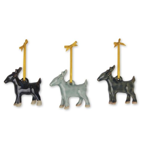Alternate image for Celadon Ceramic Deer Ornaments in Blue and Brown Set of 3 Holiday Deer