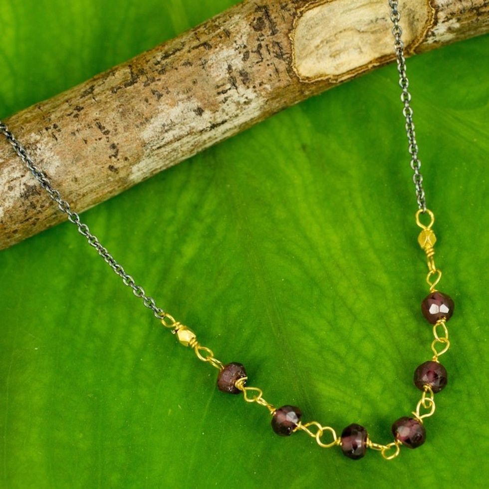 Vermeil Garnet and Silver Necklace Handcrafted in Thailand 'Dreams Come True'