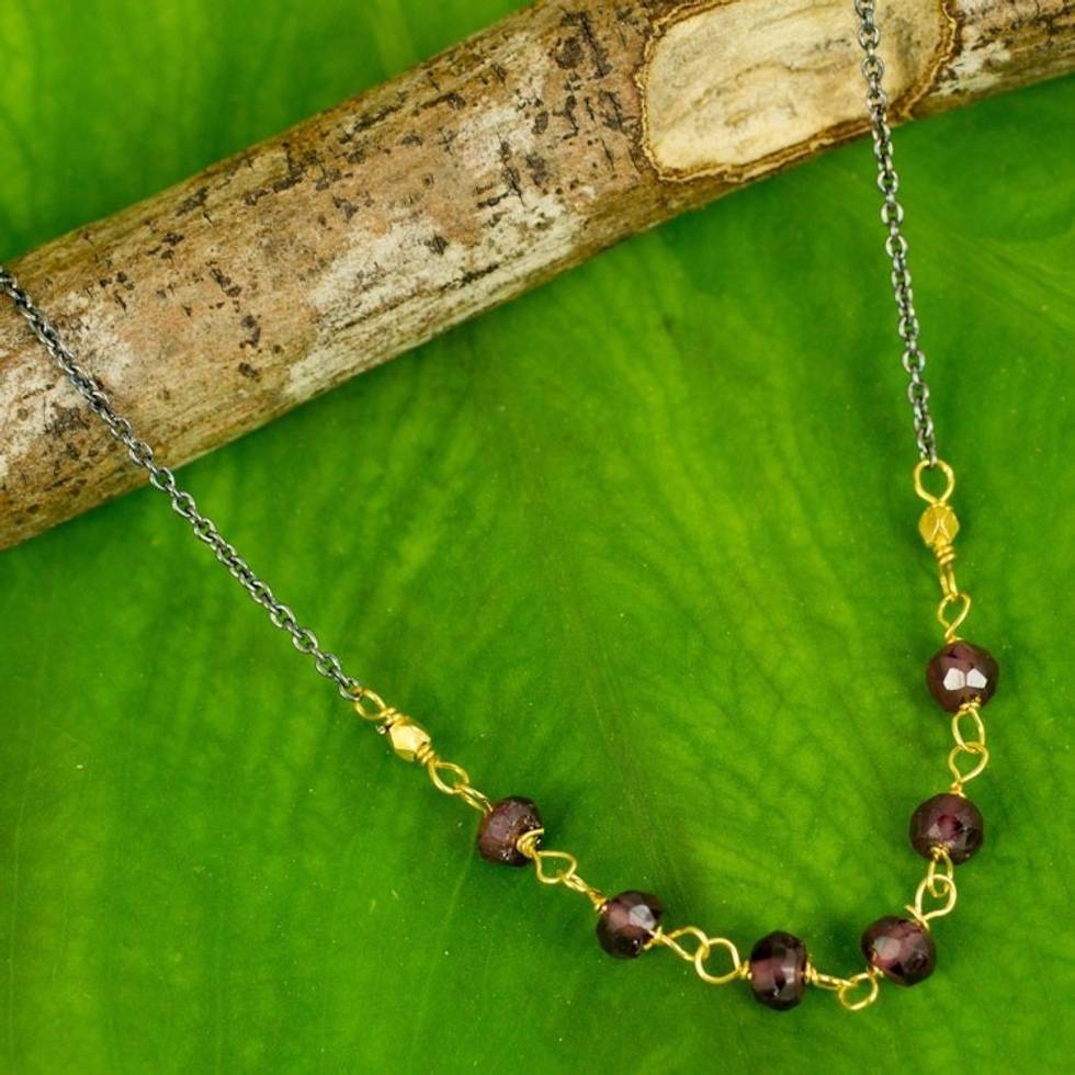Vermeil Garnet and Silver Necklace Handcrafted in Thailand 'Dreams Come True'