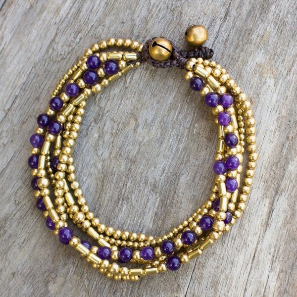 Alternate image for Purple Quartz and Brass Beaded Hand Crafted Bracelet Purple Freedom