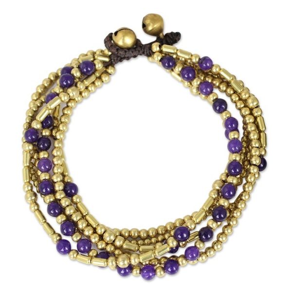 Alternate image for Purple Quartz and Brass Beaded Hand Crafted Bracelet Purple Freedom