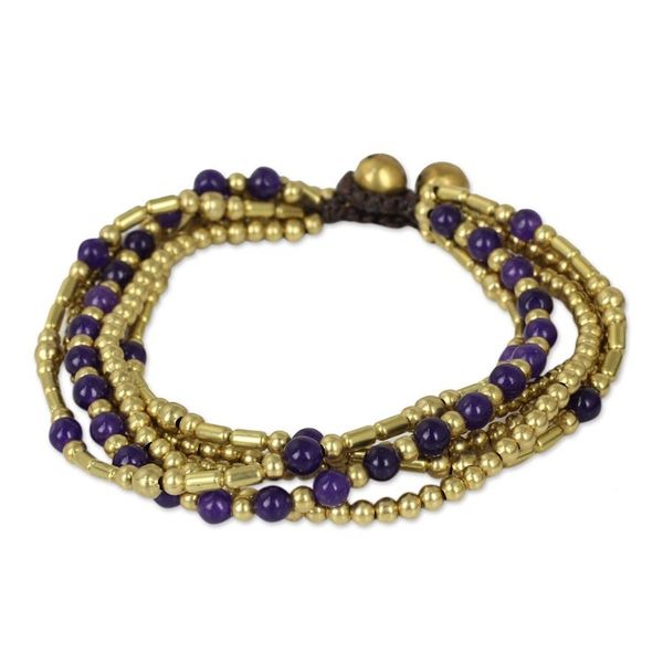 Alternate image for Purple Quartz and Brass Beaded Hand Crafted Bracelet Purple Freedom