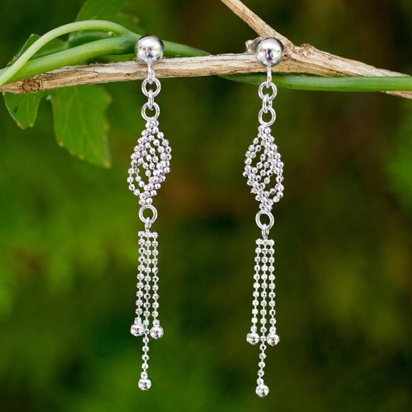 Alternate image for Handmade Sterling Silver Ball Chain Waterfall Earrings Silver Flume