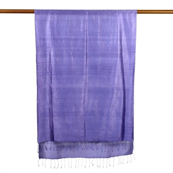 Alternate image for Hand Woven Fringed Silk Scarf in Blue-Violet from Thailand Otherworldly in Blue-Violet