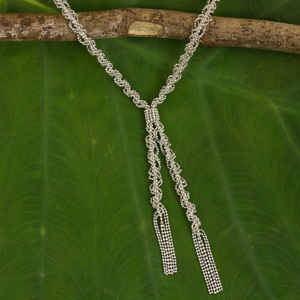 Alternate image for Unique Necklace Crafted from Sterling Ball Chain Vintage Fringe