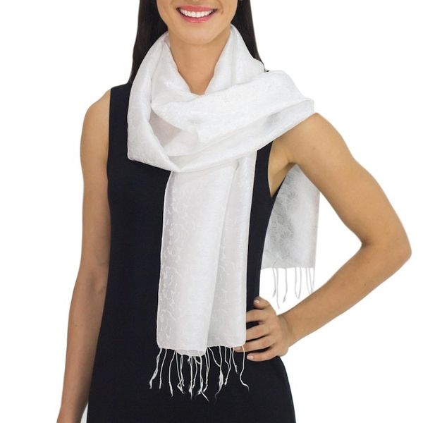 Alternate image for Floral Ivory Rayon Blend Scarf from Thailand Ivory Bouquet