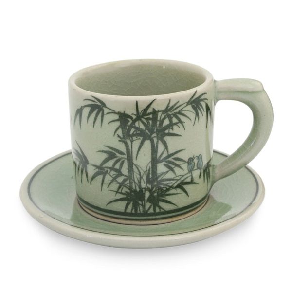 Alternate image for Celadon Espresso Cup and Saucer from Thailand Jade Bamboo