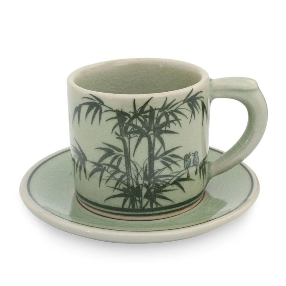 Celadon Espresso Cup and Saucer from Thailand 'Jade Bamboo'