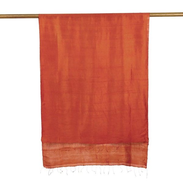 Alternate image for Hand Woven Fringed Silk Scarf in Vermilion from Thailand Otherworldly in Vermilion