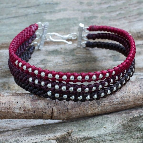 Alternate image for 3 Colors Braided Wristband Bracelet with Silver Beads Tricolor Moons