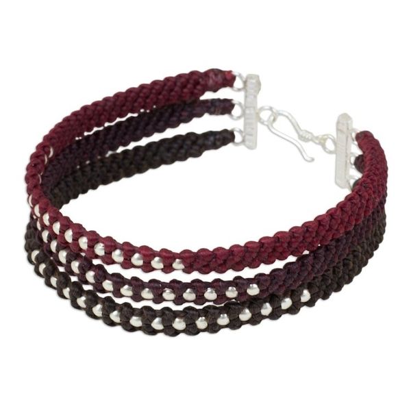 Alternate image for 3 Colors Braided Wristband Bracelet with Silver Beads Tricolor Moons