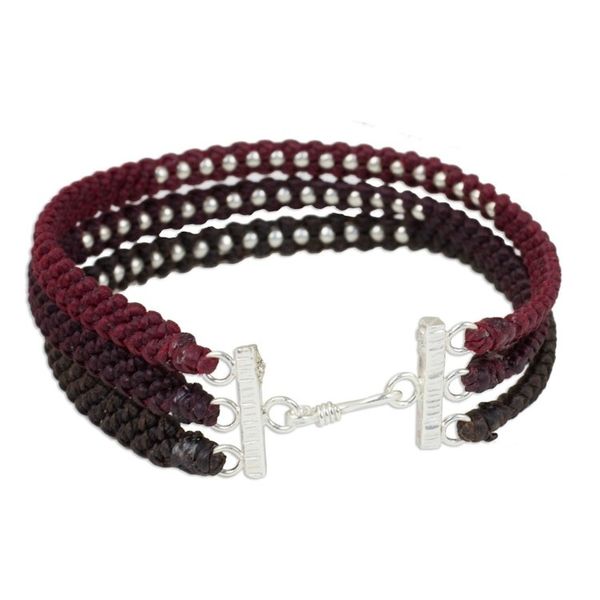 Alternate image for 3 Colors Braided Wristband Bracelet with Silver Beads Tricolor Moons