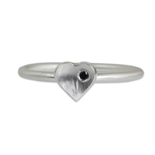 Alternate image for Handmade Brushed Sterling Silver and Onyx Heart Ring The Heart