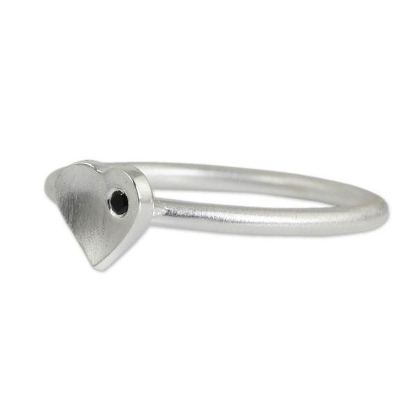 Alternate image for Handmade Brushed Sterling Silver and Onyx Heart Ring The Heart