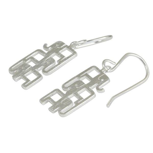 Alternate image for Brushed Sterling Silver Three-Elephant Dangle Earrings Elephant Pyramid
