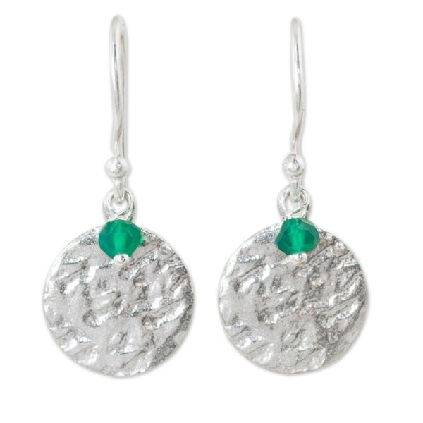 Alternate image for Sterling Silver Artisan Crafted Earrings with Green Onyx Green Harvest Moon