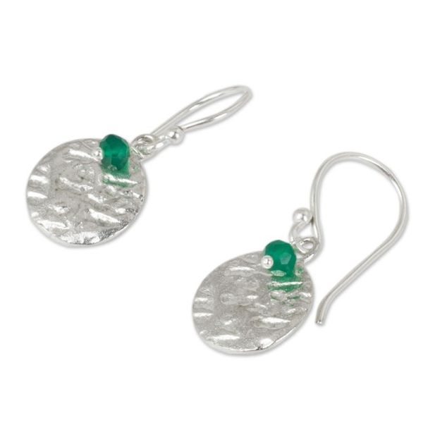 Alternate image for Sterling Silver Artisan Crafted Earrings with Green Onyx Green Harvest Moon