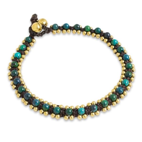 Alternate image for Hand Crocheted Serpentine Anklet with Brass Beads and Bells Tinkling Bells