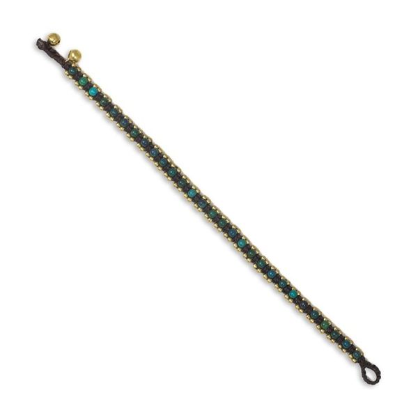 Alternate image for Hand Crocheted Serpentine Anklet with Brass Beads and Bells Tinkling Bells