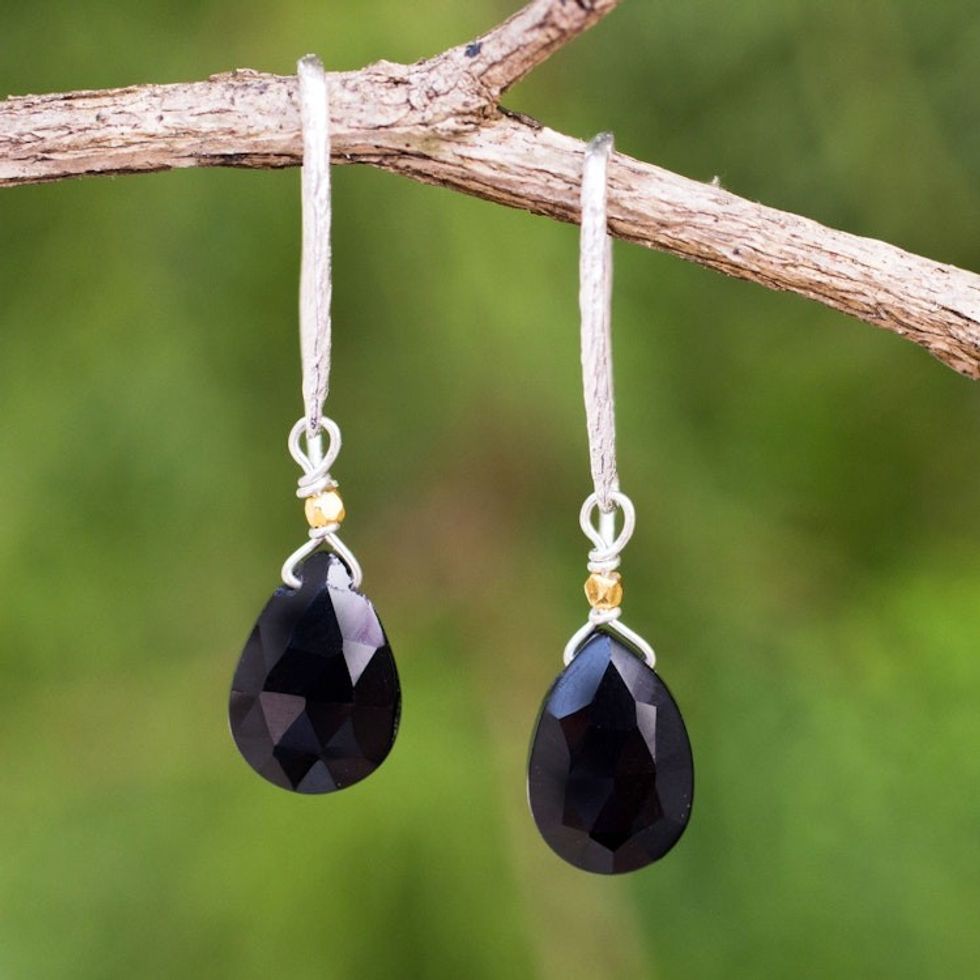 Black Onyx Artisan Crafted Gold Accent Earrings 'Effortless Glam'