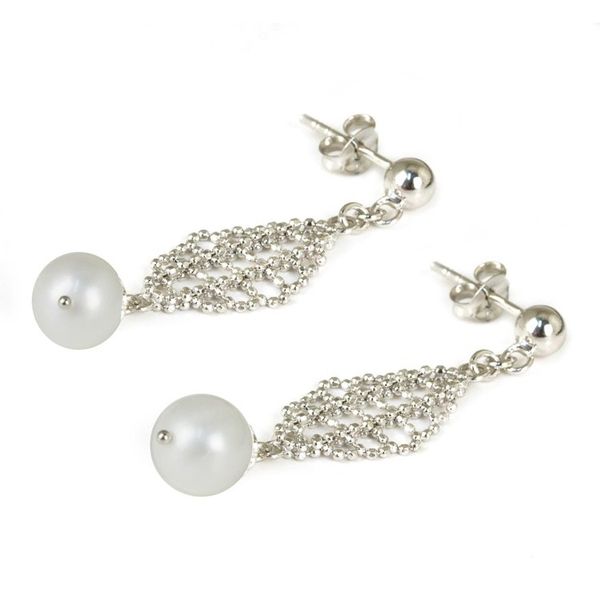 Alternate image for White Pearls on Artisan Crafted 925 Sterling Silver Earrings White Rose Mist