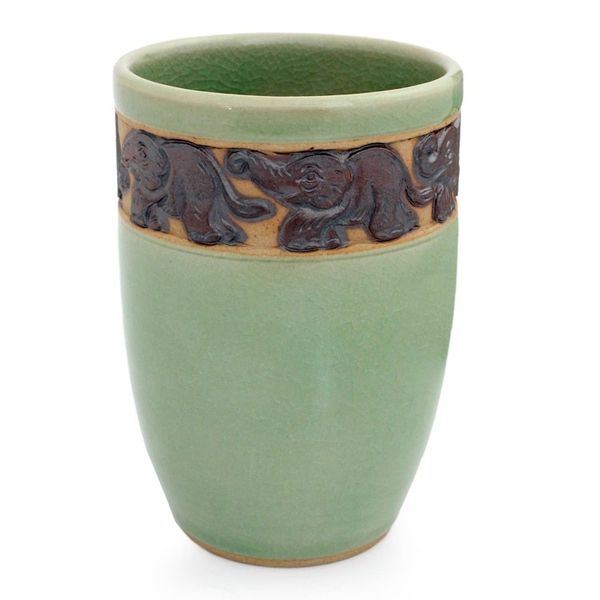 Alternate image for Celadon Ceramic Elephant Handleless Teacup from Thailand Elephant Parade
