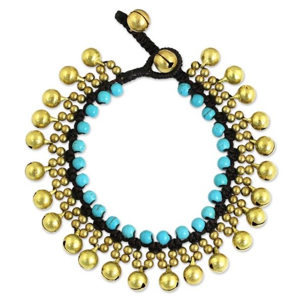 Alternate image for Handcrafted Turquoise Blue Calcite and Brass Bracelet Summer Bells