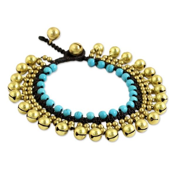 Alternate image for Handcrafted Turquoise Blue Calcite and Brass Bracelet Summer Bells