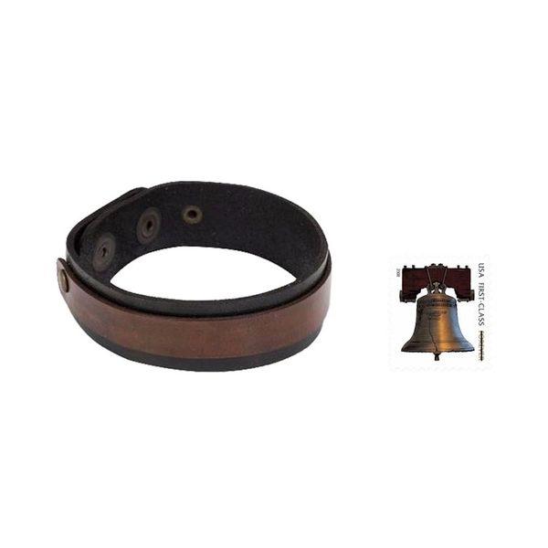 Alternate image for Unisex Leather Bracelet in Black and Brown with Brass Snaps Rough and Tumble in Black