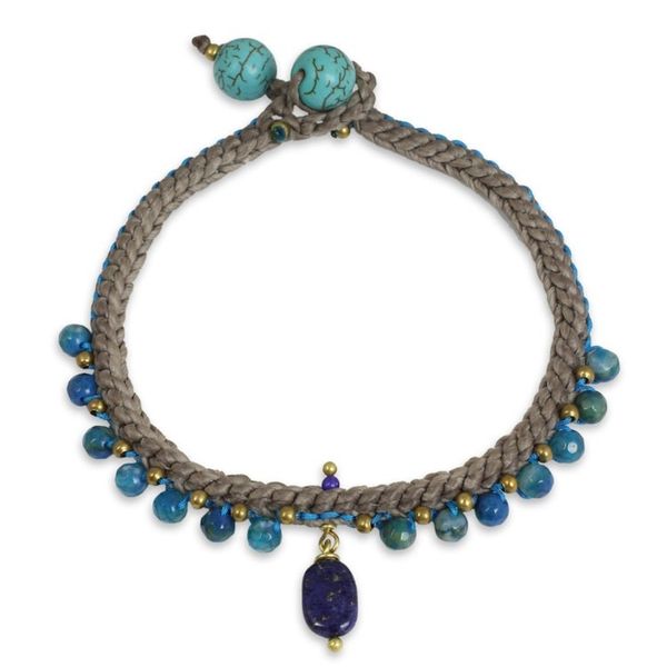 Alternate image for Lapis Lazuli and Agate Braided Bracelet with Brass Beads Mae Sa Cascade