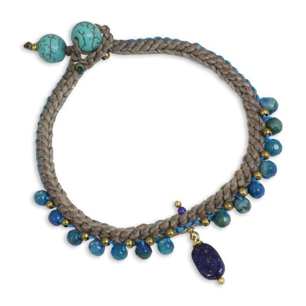 Alternate image for Lapis Lazuli and Agate Braided Bracelet with Brass Beads Mae Sa Cascade