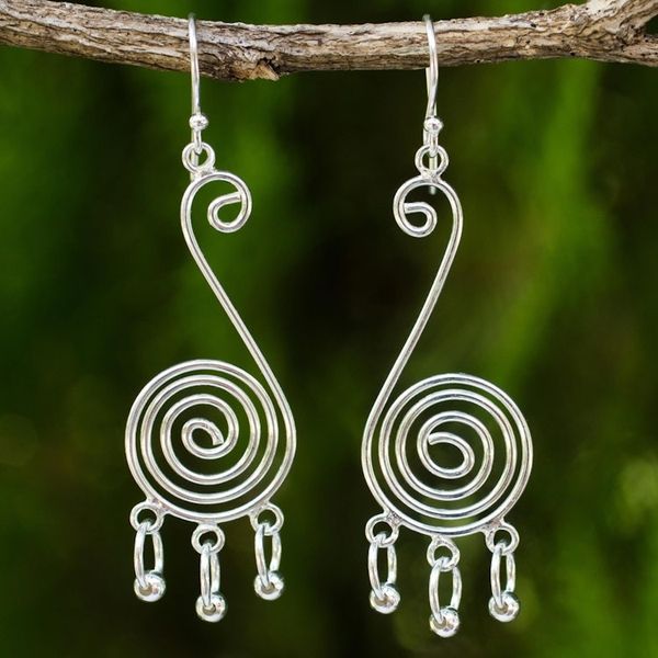 Alternate image for Contemporary Spiral Shaped Sterling Silver Dangle Earrings Mesmerizing Ways