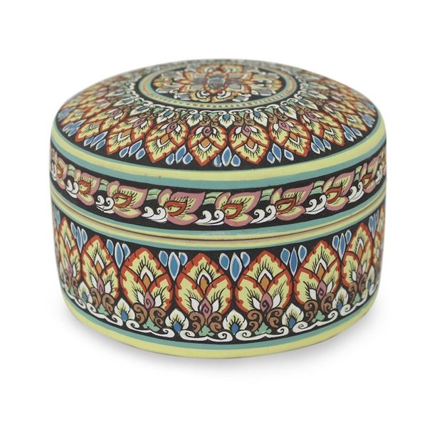 Alternate image for Intricately Painted Round Ceramic Jewelry Box with Lid Thai Royale