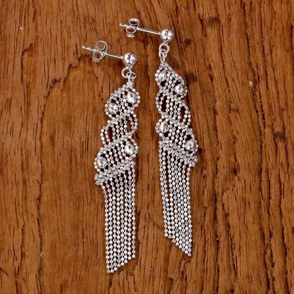 Alternate image for Sterling Silver Ball Chain Chandelier Earrings from Thailand Waterfall Fringe