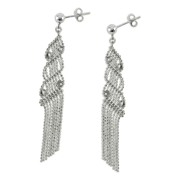 Alternate image for Sterling Silver Ball Chain Chandelier Earrings from Thailand Waterfall Fringe