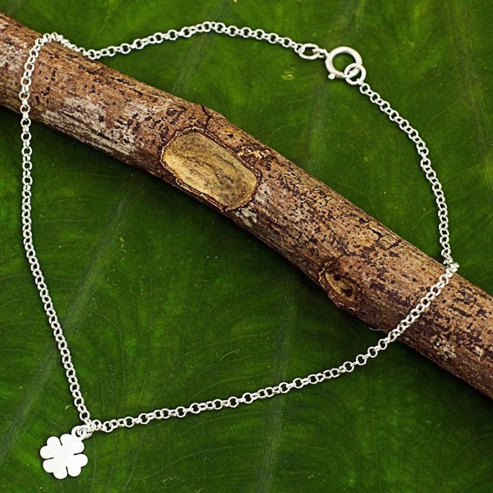 Hand Crafted Sterling Silver Anklet with Clover Pendant 'Clover Luck'